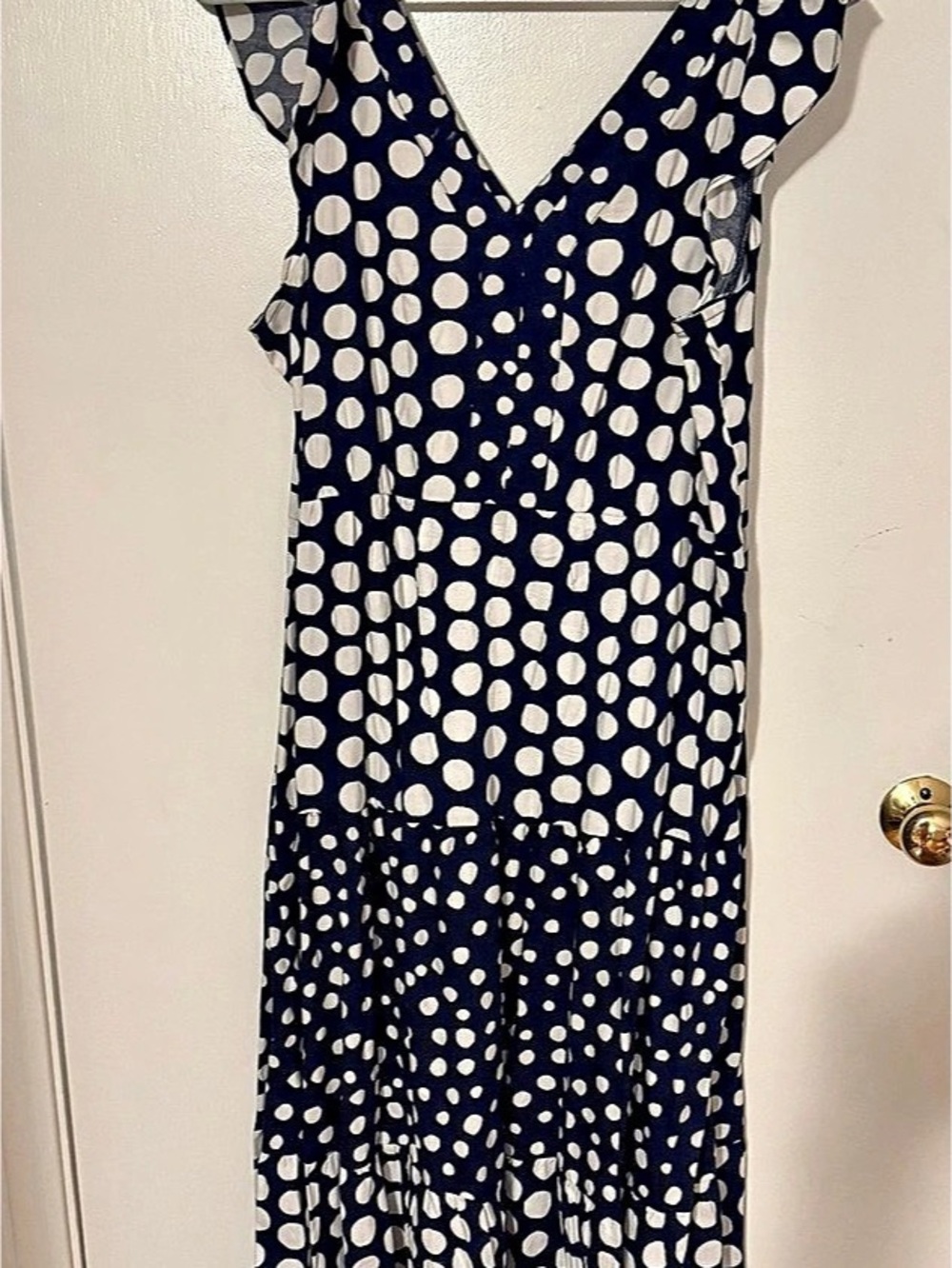 LOFT Polka Dot Midi Dress in Blue & White Size Large Like New